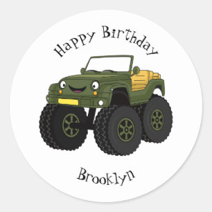 Sticker Rond Un Green Monster truck