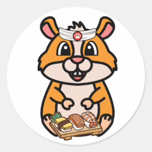 Sticker Rond Un hamster drôle est un chef sushi