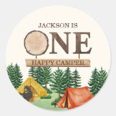 Sticker Rond UN Happy Camper 1er anniversaire (Devant)
