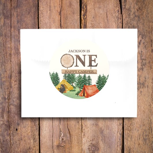 Sticker Rond UN Happy Camper 1er anniversaire