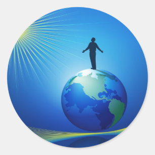 Sticker Rond Un homme sur le globe