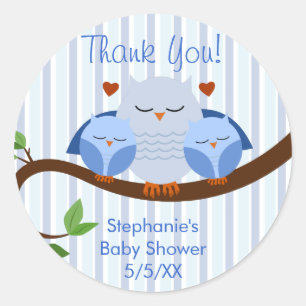 Sticker Rond Un Hoot Twins Blue Owens