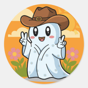 Sticker Rond Un joli Fantôme Cowboy pour la décoration festive