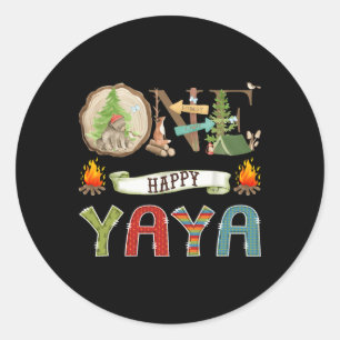 Sticker Rond Un joyeux campeur Yaya pour son 1er anniversaire O