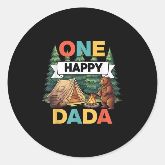 Sticker Rond Un Joyeux Dada Camper Premier Anniversaire Camping (Devant)