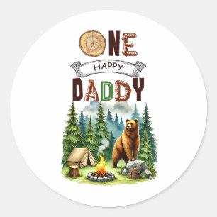 Sticker Rond Un joyeux daddy campeur ours de camping pour premi