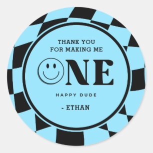 Sticker Rond Un joyeux Dude Boy Blue 1er anniversaire Merci