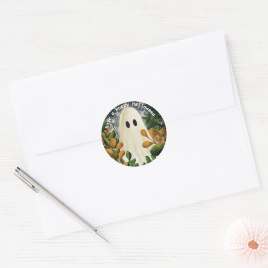 Sticker Rond Un joyeux fantôme d'Halloween (Enveloppe)
