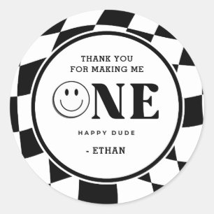 Sticker Rond Un joyeux garçon de 1er anniversaire Merci