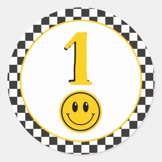 Sticker Rond Un joyeux Mec sourire Emoji Checker premier annive (Devant)