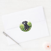 Sticker Rond Un labo noir adorable dans un champ de trèfle (Enveloppe)