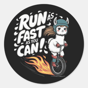 Sticker Rond Un lama chevauchant une monocycle