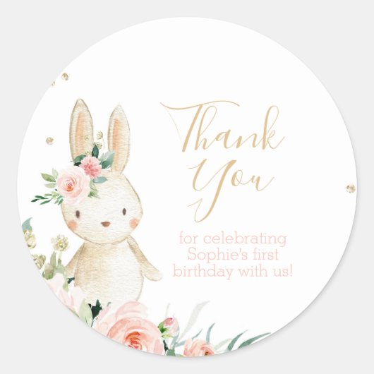 Sticker Rond Un lapin devient un anniversaire Merci préféré (Devant)