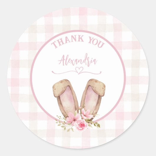 Sticker Rond Un Lapin Est En Train De Tourner Une Fille Rose (Devant)