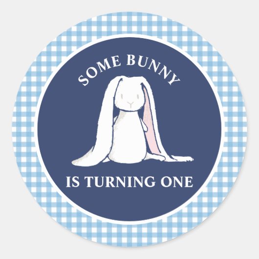 Sticker Rond Un lapin est un bleu En vichy anniversaire (Devant)