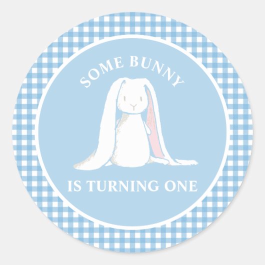 Sticker Rond Un lapin est un bleu En vichy anniversaire (Devant)