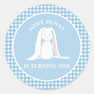 Sticker Rond Un lapin est un bleu En vichy anniversaire