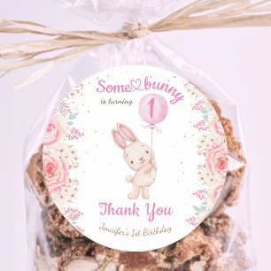 Sticker Rond Un lapin est UN ! Fille rose 1er anniversaire