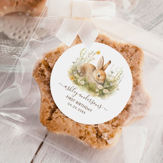 Sticker Rond Un lapin Floral Fille Anniversaire
