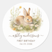Sticker Rond Un lapin Floral Fille Anniversaire (Devant)