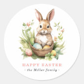 Sticker Rond Un Lapin T'Aime | Lapin de Pâques Floral Printemps (Devant)