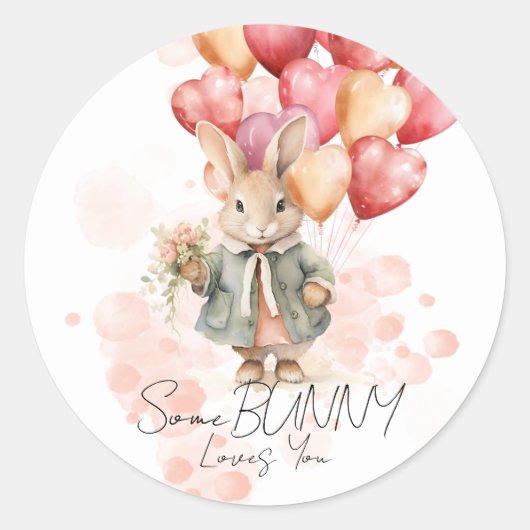 Sticker Rond Un Lapin Vous Aime Valentines Fille Coeur Rouge (Devant)