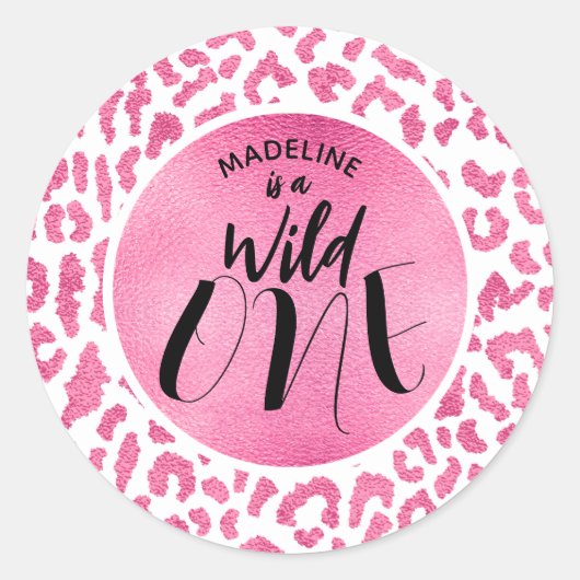 Sticker Rond Un léopard rose sauvage 1er anniversaire (Devant)