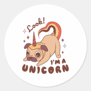 Sticker Rond Un licorne carlin drôle Regardez je suis une licor