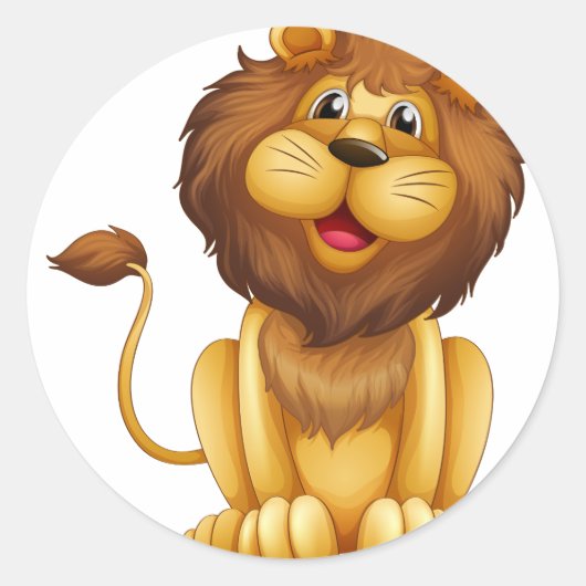 Sticker Rond Un lion heureux en position assise (Devant)