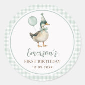 Sticker Rond Un Lucky Canard Sage Ballot Vert 1er anniversaire (Devant)