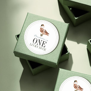 Sticker Rond Un Lucky Duck Classic Boy 1er Anniversaire