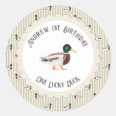 Sticker Rond Un Lucky Duck Mallard 1er Anniversaire Favoriser (Devant)