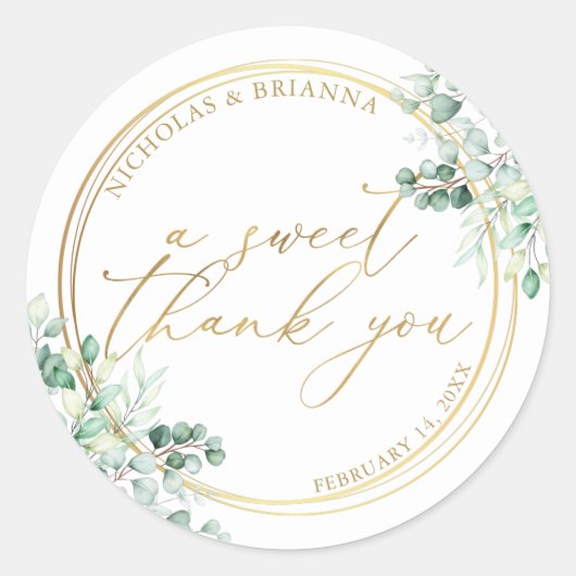 Sticker Rond Un Mariage d'Eucalyptus en or doux Merci (Devant)