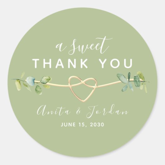 Sticker Rond Un Mariage d'Eucalyptus vert or Merci doux (Devant)