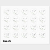 Sticker Rond Un mariage monogramme verdoyant minimal (Feuille)