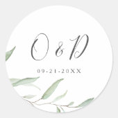 Sticker Rond Un mariage monogramme verdoyant minimal (Devant)