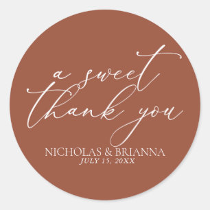Sticker Rond Un Mariage orange brûlé en Merci doux