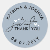 Sticker Rond Un Merci Doux Coeurs Bleus Cendres Mariage Faveur (Devant)