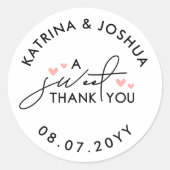 Sticker Rond Un Merci Doux Coeurs Roses Mariage Faveur (Devant)