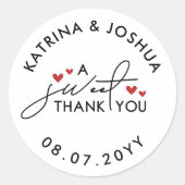 Sticker Rond Un Merci doux Coeurs rouges Faveur de mariage (Devant)