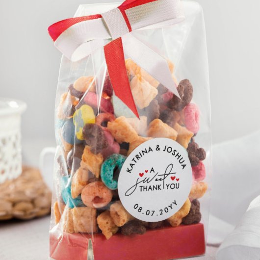 Sticker Rond Un Merci doux Coeurs rouges Faveur de mariage