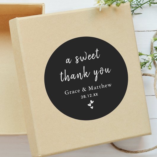 Sticker Rond Un Merci doux Noir & Blanc Mariage Faveur