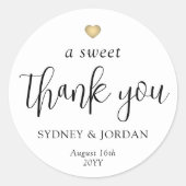 Sticker Rond Un Merci sucré Chic Script de mariage préféré (Devant)