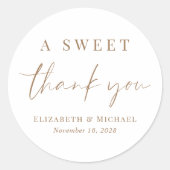 Sticker Rond Un Merci sucré Gold Script mariage Faveur (Devant)