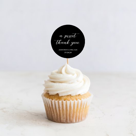 Sticker Rond Un Merci sucré Script Black Wedding Favoriser
