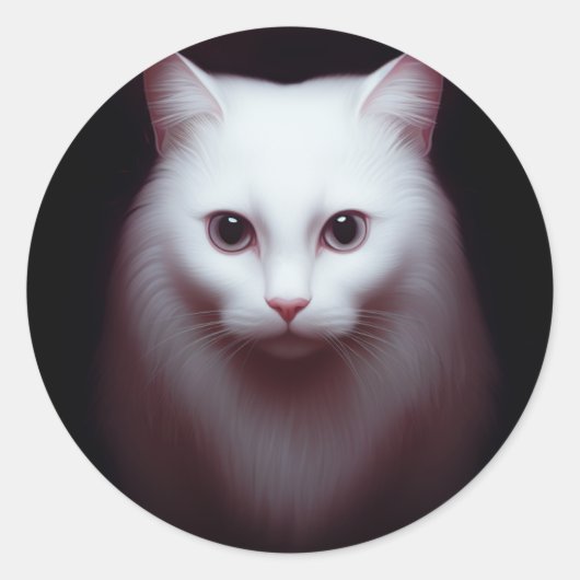 Sticker Rond Un mignon Art numérique de chat Fluffy Blanc (Devant)