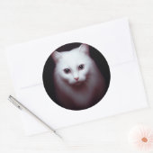 Sticker Rond Un mignon Art numérique de chat Fluffy Blanc (Enveloppe)