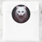 Sticker Rond Un mignon Art numérique de chat Fluffy Blanc (Sac)