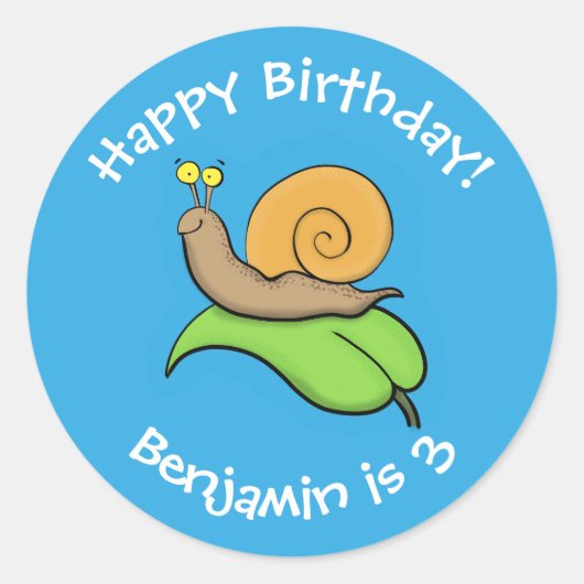Sticker Rond Un mignon escargot heureux sur une illustration d' (Devant)