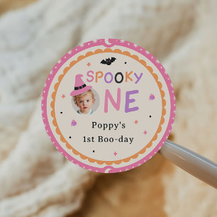 Sticker Rond Un mignon fantôme d'Halloween pour un 1er annivers